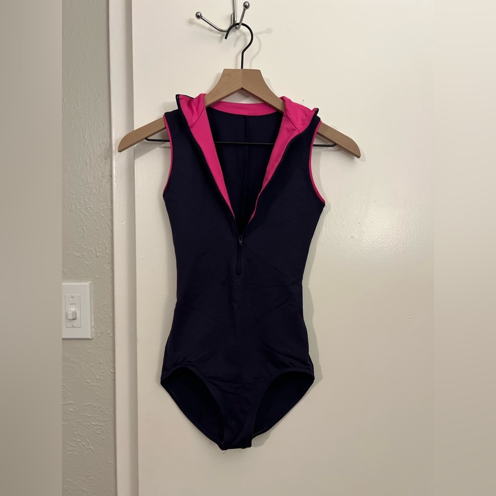 Gaynor Minden Pink and Black Ballet Leotard with zipper